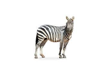 Young beautiful zebra isolated on white background, zebra close up, zebra cut full length, zoo animal. clipping path.
