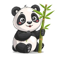 Naklejka premium Cute Cartoon Panda Holding Bamboo Stick on White Background of Adorable Animal Character