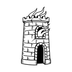 TOWER OF CASTLE IN FIRE LOGO BLACK WHITE BACKGROUND