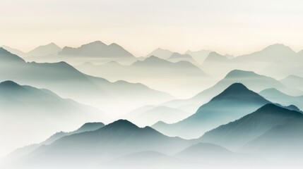 Silhouette of a foggy wild landscape, magical mist over hills, abundant forest and mountains, serene and mystical, symbol of longevity