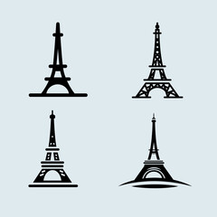 Eiffel tower, logo icon, Paris city France Flag.Flat design, silhouette, structure, architecture, vector