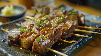 Japanese cuisine with marinated pork and ginger