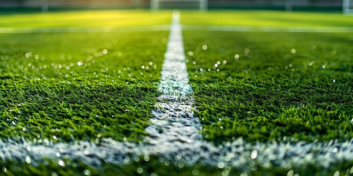 Synthetic Turf Football Field with White Corner Markings for Sporting Events. Concept Synthetic Turf, Football Field, White Markings, Sporting Events