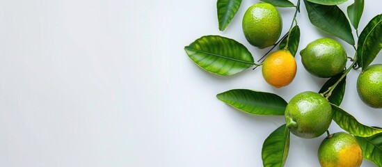 A recently picked Calamondin or calamansi lime on a white background, with space for an image. image with copy space