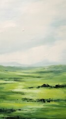 Fototapeta premium Bucolic Green Hills painting landscape grassland.