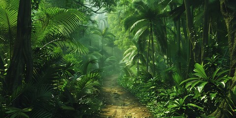 Tropical jungles of Southeast Asia Dense Jungle with Towering Trees and Lush Greenery