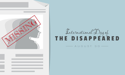 International Day of The Disappeared poster with news of missing people in newspapers