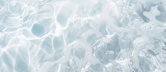 Summer banner background with abstract clear water texture, featuring ripples and splashes. White gradient space on water waves from a top view, suitable for cosmetics such as moisturizer,
