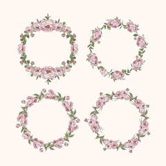 Hand Drawn Pink Peony Wreath Flower