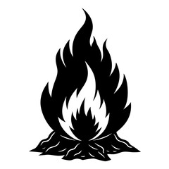 Solid Black Outline Burning Bonfire silhouette vector art illustration
