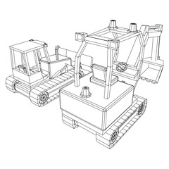 Heavy equipment excavator machine manufacturing power equipment for open pit mining. Wireframe low poly mesh vector illustration