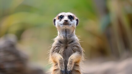 Fototapeta premium Curious Meerkat Standing Alert and Inquisitive in Natural Habitat