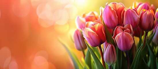 Obraz premium Beautiful tulip flowers on a spring floral background perfect for holiday design, with ample copy space image.