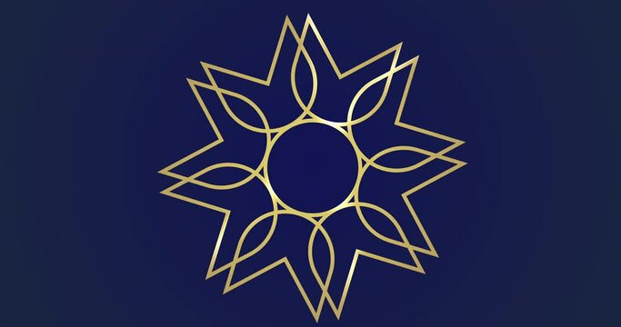 Simple elegant royal luxury invitation arabic indian style ornamental design bg 4K. Gold festival cover defocused mandal pattern loop video. Glowing wallpaper islamic ramadan eid theme celebration.