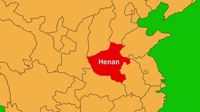 Henan map animated video. Henan location is highlighted on the China map colour with Green srcreen background in video format.