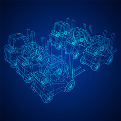 Fototapeta premium Forklift Loader lift truck. Wireframe low poly mesh vector illustration.