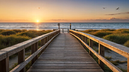 Fototapeta premium Golden Embrace: Where Ocean Meets Sunset