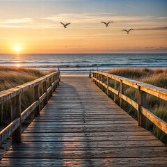 Obraz premium Golden Embrace: Where Ocean Meets Sunset