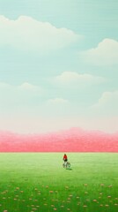 Fototapeta premium Girl bicycling nature field landscape.