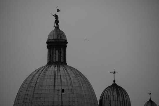Details of monument on the church of San Simeone Picolo. Venice, Italy - 04.01.2024
