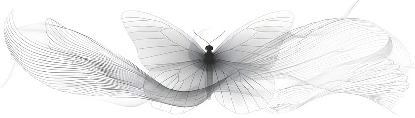 Elegant Minimalist Line Art Butterfly on White Background with Fluid and Delicate Design Concept