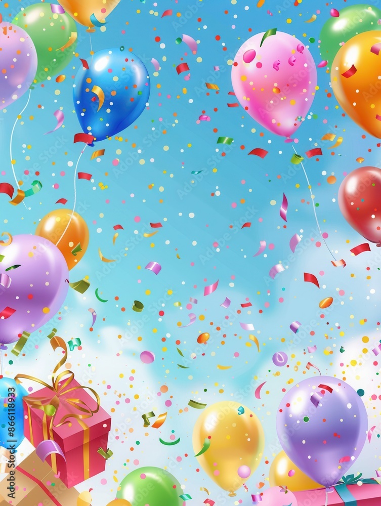 Aufkleber a bright and festive image perfect for birthday celebrations. colorful balloons and confetti float i