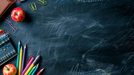 School learning concept with stationery items