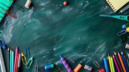 School learning concept with stationery items