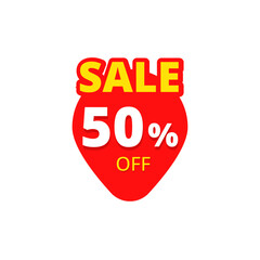 Sale 50% sign with red and yellow color