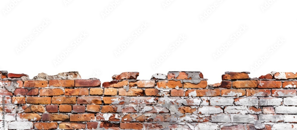 Aufkleber close-up view of an aged brick wall set against a white isolated backdrop, featuring ample copy spac