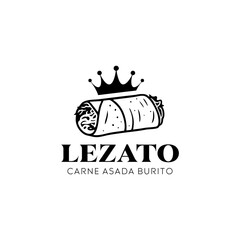 Obraz premium Mexican fast food Burrito snack logo made from wheat tortilla with spicy meat and vegetables vector illustration