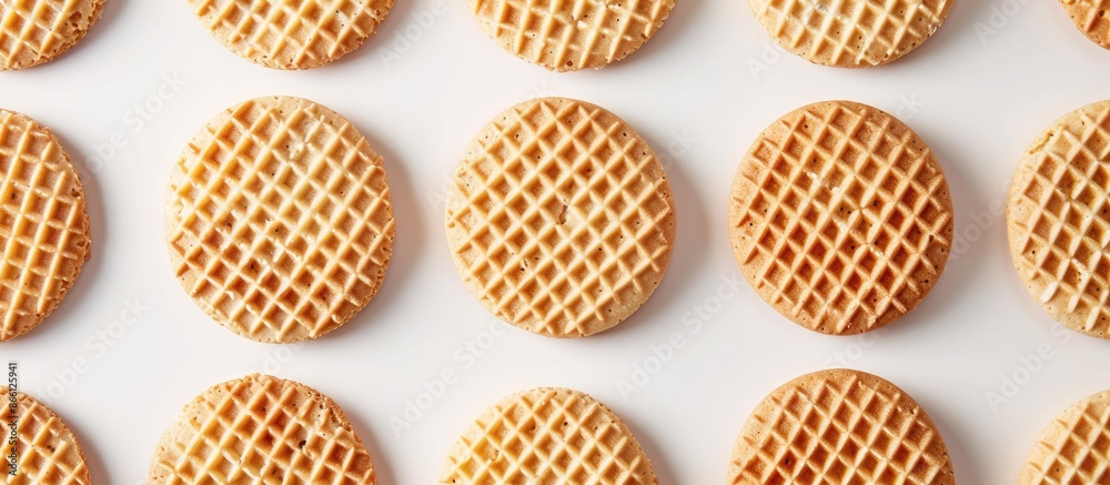 Aufkleber Crispy wafers arranged on a white surface with space for text or images, seen from above. image with copy space
