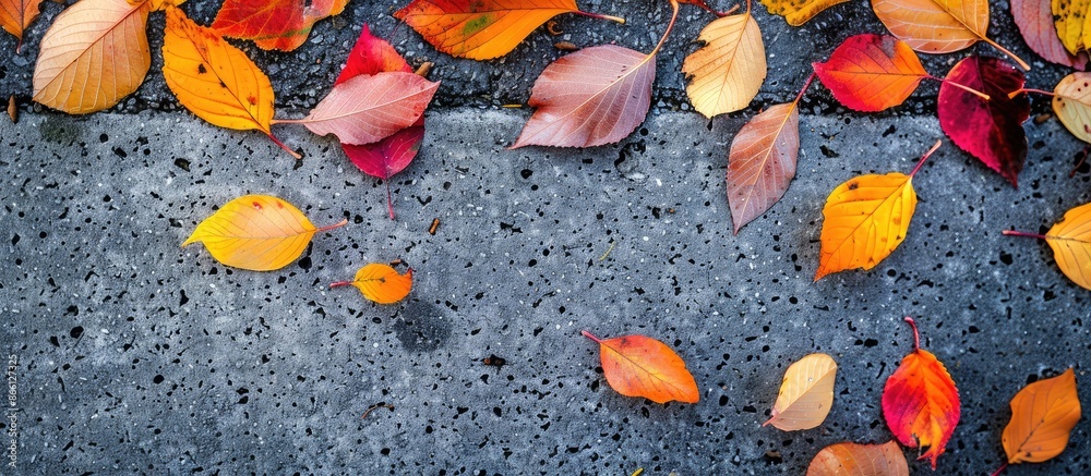 Poster fall foliage on the pavement with copy space image.