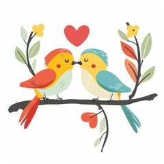 Obraz premium Two Cute Birds Sharing a Tender Moment on a Floral Branch, Perfect for Valentine's Day - Generative ai