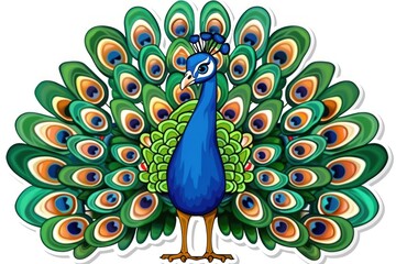 Colorful Cartoon Peacock with Radiant Feather Display in Vibrant Tones - Generative ai