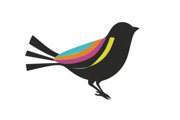 Obraz premium Stylized Bird Silhouette with Colorful Abstract Tail on White - Generative ai