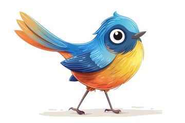 Vibrant Blue and Orange Bird Illustration in a Digital Art Style - Generative ai