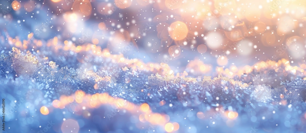 Poster Close-up view of snow surface with bokeh effect, shallow depth of field, ideal for festive designs like Christmas and New Year, offering ample copy space image.
