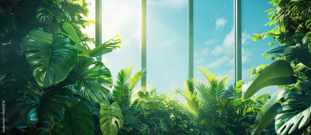 Aufkleber Ample space for additional text or graphics with a view of the sky and plants in the background.