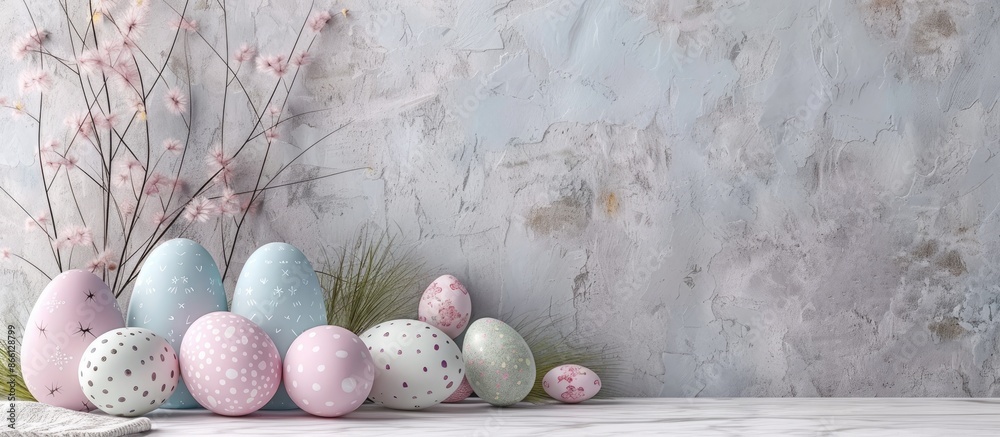 Aufkleber easter decoration with pastel colored eggs, perfect for creating a festive atmosphere with a copy sp