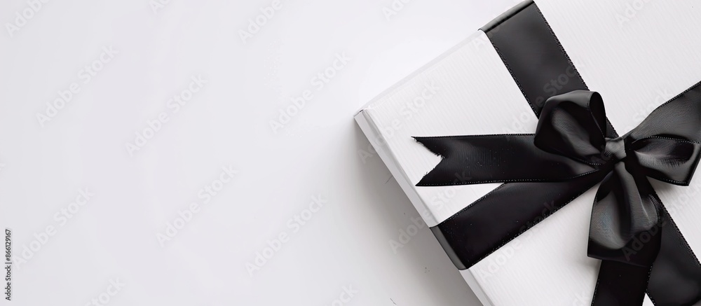 Poster Black Friday concept with a close-up image of a gift box on a white background providing ample copy space.