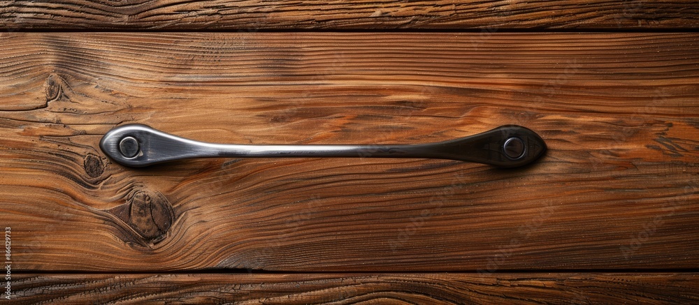 Aufkleber close-up image of furniture handle on a wooden texture background with space for copying.