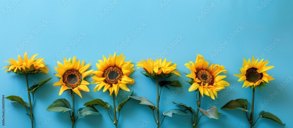 Aufkleber artificial sunflowers on a blue background create a cheerful and vibrant display with plenty of copy