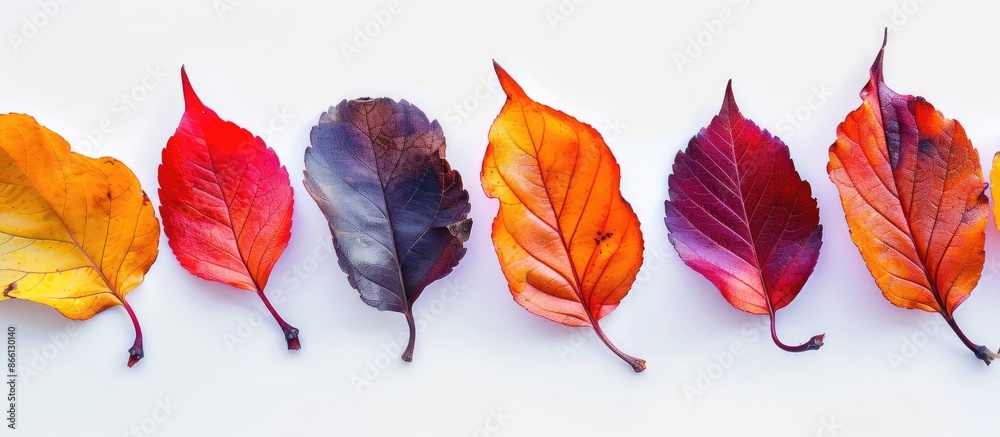 Poster colorful leaves set against a blank white background - ideal for your fall-themed project with copy 