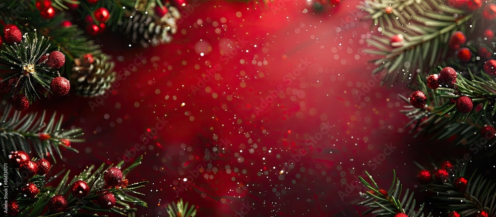 Poster festive backdrop with cedar branches, copy space image.