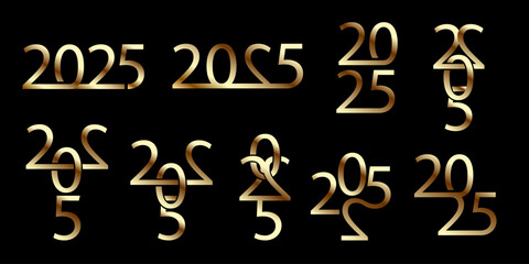 Compositions from golden numbers 2025 on black,vector set