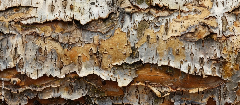 Aufkleber Close-up of textured birch bark creating a natural background paper with copy space image.
