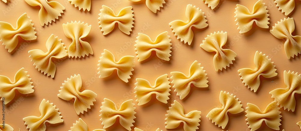 Fototapete Copy space image of bow tie-shaped pasta creating a pattern for adding text.