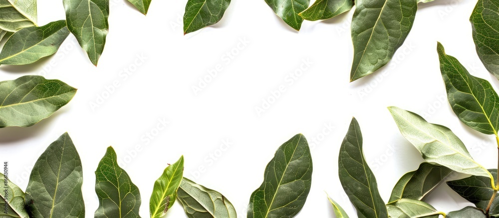 Poster bay leaves with copy space image on a white background