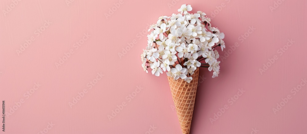 Poster celebrate with a creative greeting card featuring white flowers on a pink background displayed in an